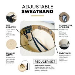 Adjustable Panama Hat Sweatband Montecristi Handmade with Certified Origin and Size Reducer