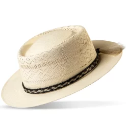 Montecristi Panama Hat Gambler Ventilated Style Handwoven with Horsehair Band