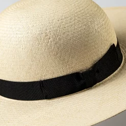 Women Montecristi Panama Hat Wide Brim Round Crown with Bow Band