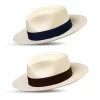 Montecristi Panama Hat Fedora Dark Blue and Brown Band Premium Quality