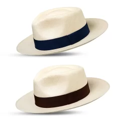 Montecristi Panama Hat Fedora Dark Blue and Brown Band Premium Quality