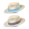 Montecristi Panama Hat Fedora Light Blue and Grey Band Handmade