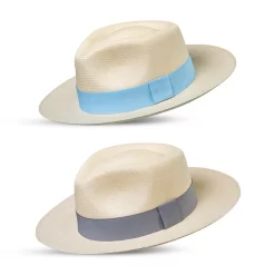 Montecristi Panama Hat Fedora Light Blue and Grey Band Handmade