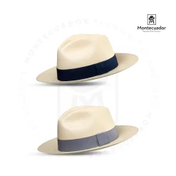 Panama Hat Classic Traditional Original Ecuador Grade 20 brown navy blue and gray band