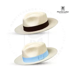 Panama Hat Fedora Montecristi Grade 20 Brown - light blue band