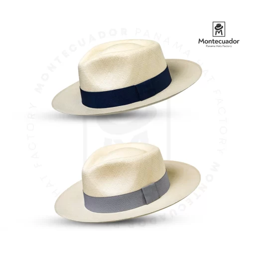 Panama Hat Fedora Montecristi Grade 20 navy blue and gray band