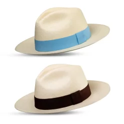 Panama Hat Montecristi Classic Style with Navy and Grey Bands