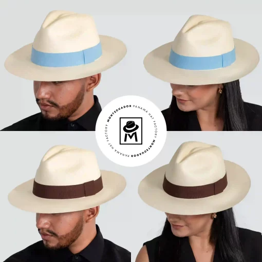 Panama Hat Montecristi Women Men Band Light blue - brown