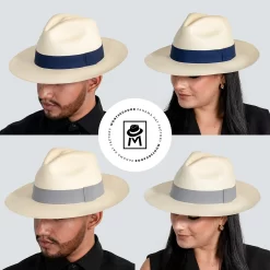 Panama Hat Montecristi Women Men Band navy blue - light gray