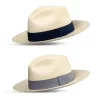 Traditional Panama Hat Montecristi Grade 20 with Brown and Light Blue Bands