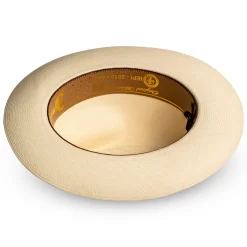Interior of Genuine Montecristi Panama Hat with Original Leather Sweatband Handmade in Ecuador