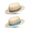 Montecristi Panama Hat Optimo Style with Light Grey and Sky Blue Bands Handmade Toquilla Straw