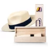 Handwoven Panama Hat Fedora Style Roll Up Travel Hat with Elegant Wooden Case