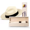 Montecristi Rollable Panama Hat with Wooden Travel Box Handmade in Ecuador
