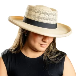 Breathable Panama Hat Stylish Gambler Straw Hat with Airy Weave Women