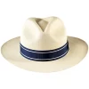 Navy Blue Panama Hat Montecristi Band with White Stripes Classic Nautical Ribbon