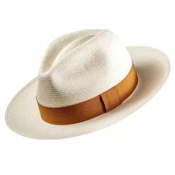 Capri Honey Panama Hat Montecristi Golden Ribbon Handmade Ecuador