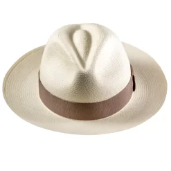 Capri Sand Panama Hat Light Brown Ribbon Fedora Ecuador