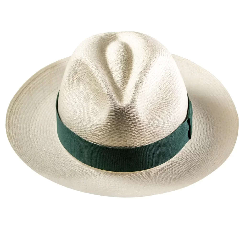 Emerald Monaco Panama Hat Green Ribbon Fedora Handmade Ecuador