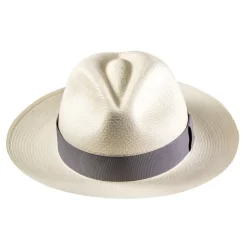 London Grey Panama Hat Silver Ribbon Fedora Handmade Ecuador