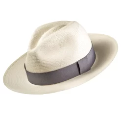 London Grey Panama Hat Silver Ribbon Fedora Handmade Ecuador