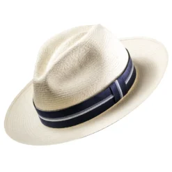 Riviera Navy Stripe Panama Hat Blue Ribbon Classic Montecristi Ecuador