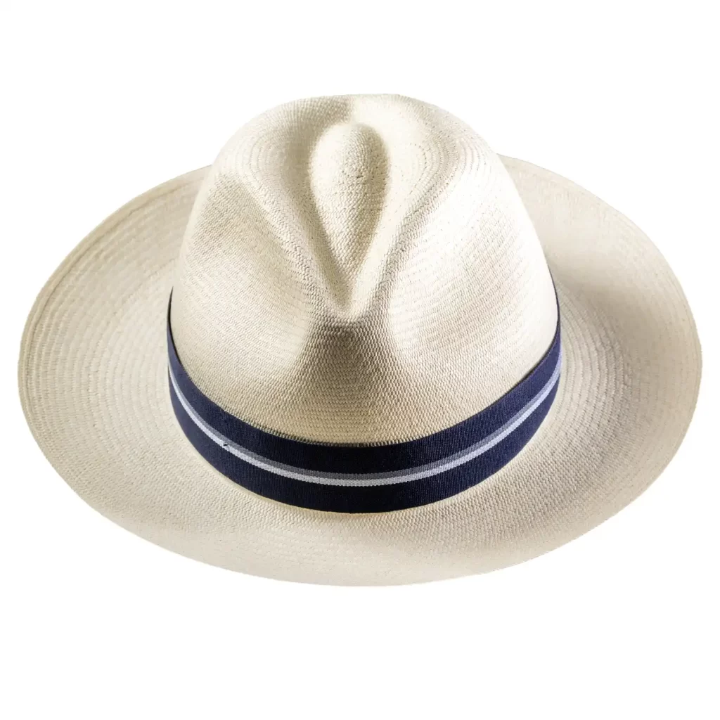 Riviera Navy Stripe Panama Hat Blue Ribbon Fedora Montecristi Ecuador