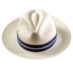 Riviera Navy Stripe Panama Hat Blue Ribbon Fedora Montecristi Ecuador