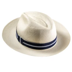 Riviera Navy Stripe Panama Montecristi Hat Blue Ribbon Classic