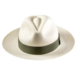 Safari Olive Panama Hat Green Ribbon Fedora Handmade Ecuador
