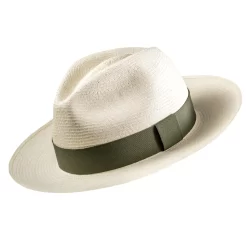 Safari Olive Panama Hat Green Ribbon Fedora Handmade Ecuador Montecristi